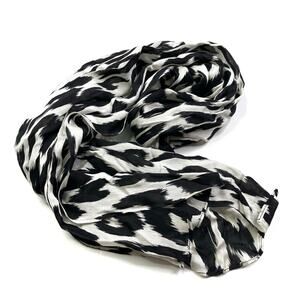 Chico's Black & White Animal Print Rayon Silk Scarf 70.5” X 18”